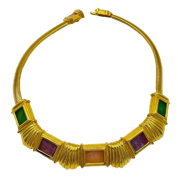 ALEXIS KIRK Rare Gold Plated Semi Precious Stones Vintage Necklace Choker Signed - Picture 1 of 11